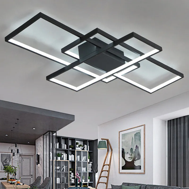 Neutral Style Rectangular LED Semi Flush Ceiling Light in Black