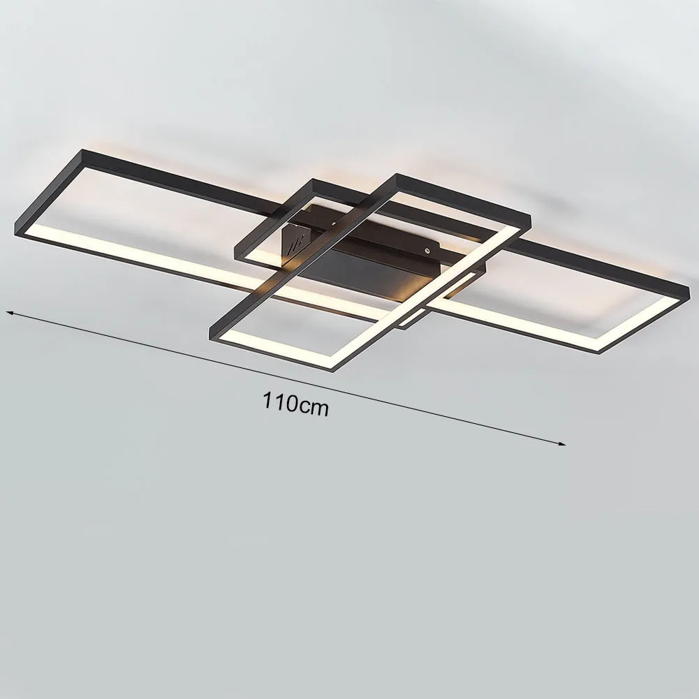 Neutral Style Rectangular LED Semi Flush Ceiling Light in Black