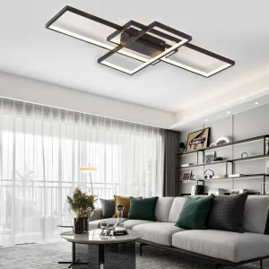 Neutral Style Rectangular LED Semi Flush Ceiling Light in Black