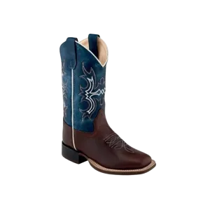 Old West Kid's Wipe Out Western Broad Square Toe Blue Boots