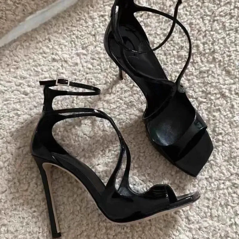 Peep Toe Satin Strap High Heels