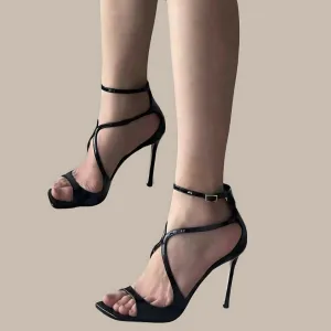 Peep Toe Satin Strap High Heels