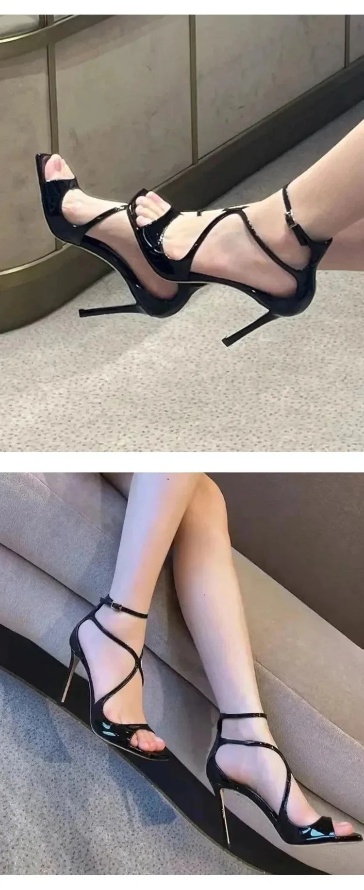 Peep Toe Satin Strap High Heels