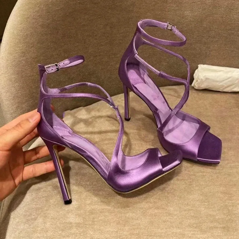 Peep Toe Satin Strap High Heels