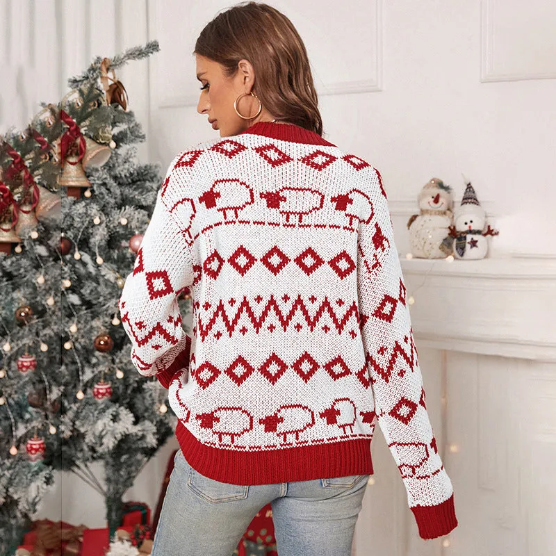 PEOPLETERRITORY New new autumn and winter  Christmas pullover knitted sweater  long-sleeved crew neck knitted Christmas sweater