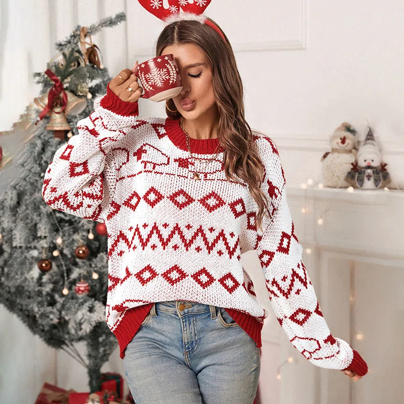 PEOPLETERRITORY New new autumn and winter  Christmas pullover knitted sweater  long-sleeved crew neck knitted Christmas sweater