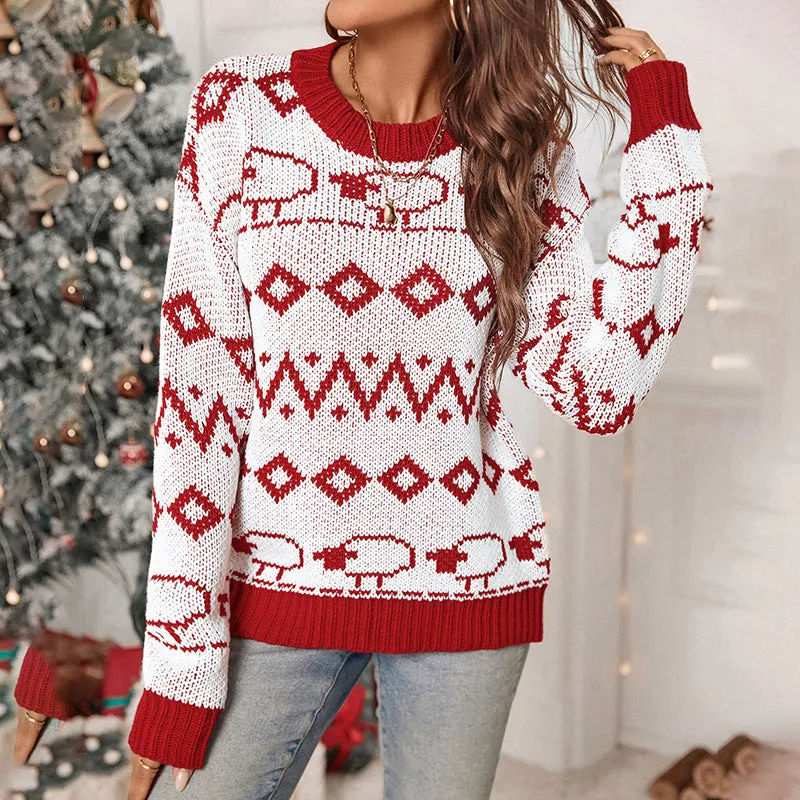 PEOPLETERRITORY New new autumn and winter  Christmas pullover knitted sweater  long-sleeved crew neck knitted Christmas sweater