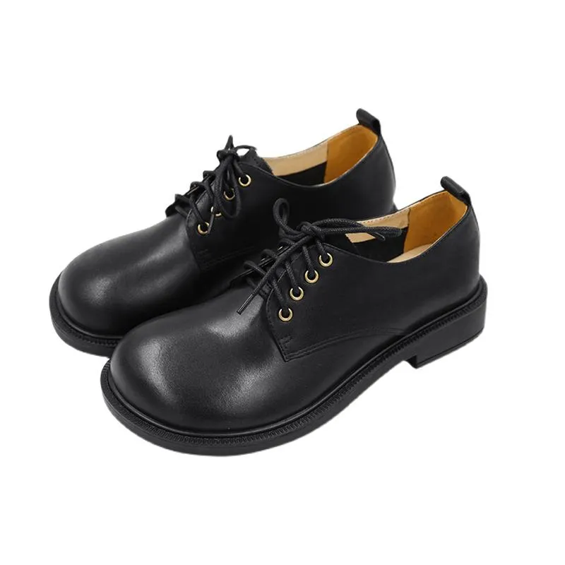 Retro Lace Up Leather Shoes Round Toe  Black/Coffee