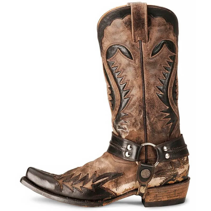 Rust Brown Embroidery Wild West Cowboy Boots