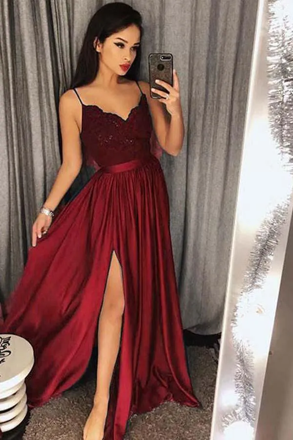 Sexy Dark Green V-Neck Lace Bodice Prom/Evening Dress Slit Side PG548