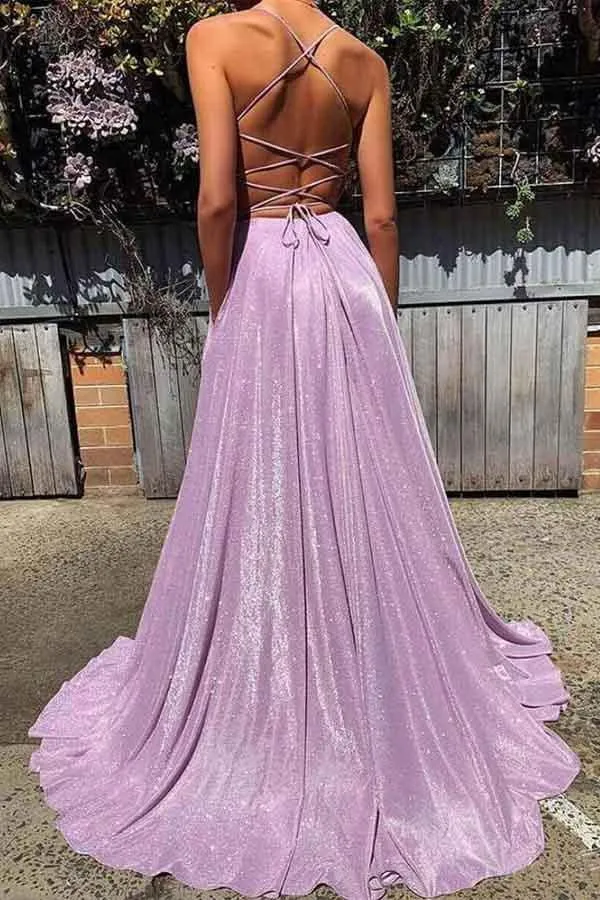 Sexy Deep V-neck Backless Prom Dresses Sparkly Long Prom Dresses PG990