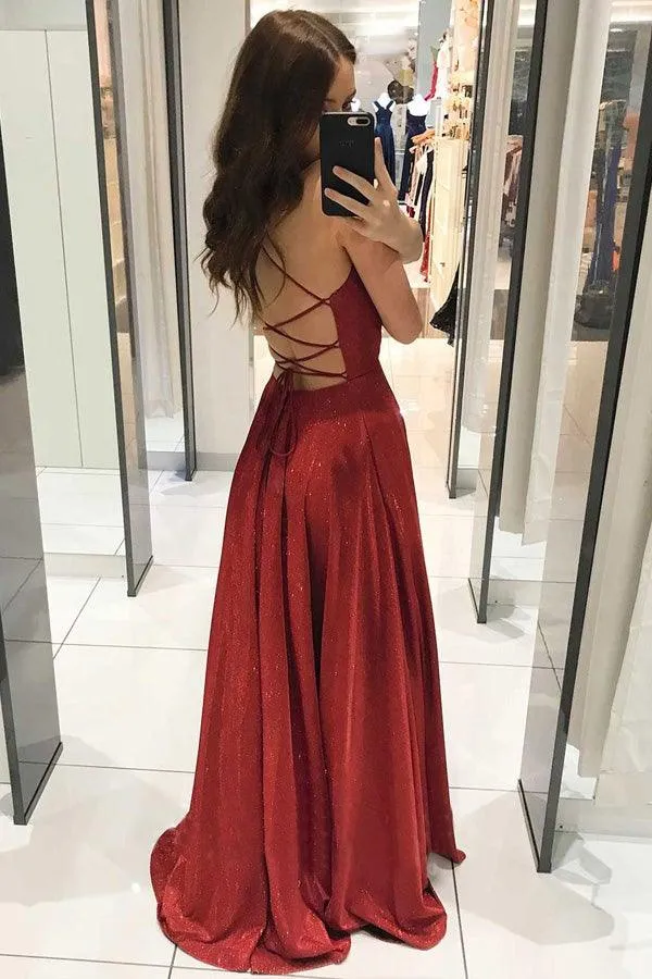 Sexy Deep V-neck Backless Prom Dresses Sparkly Long Prom Dresses PG990