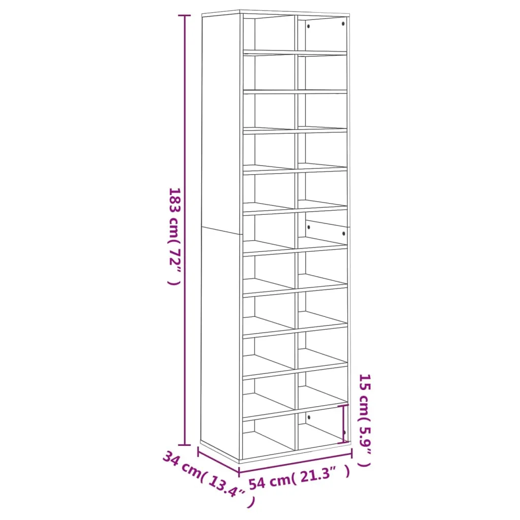 Shoe Cabinet Concrete Grey 54x34x183 cm Engineered Wood