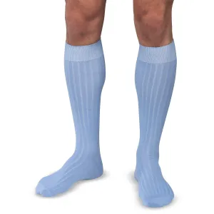 Sky Blue Cotton Over the Calf Dress Socks