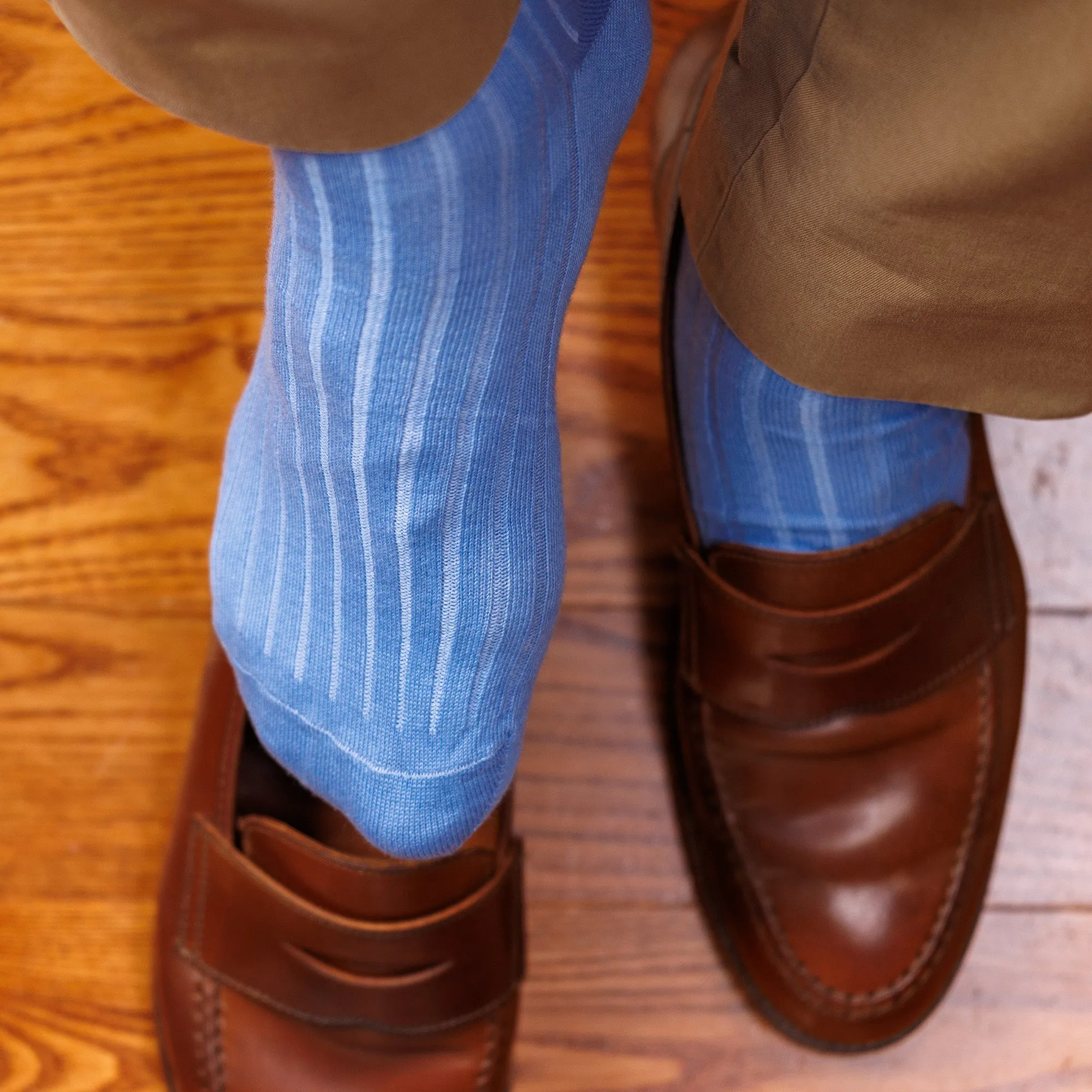 Sky Blue Cotton Over the Calf Dress Socks