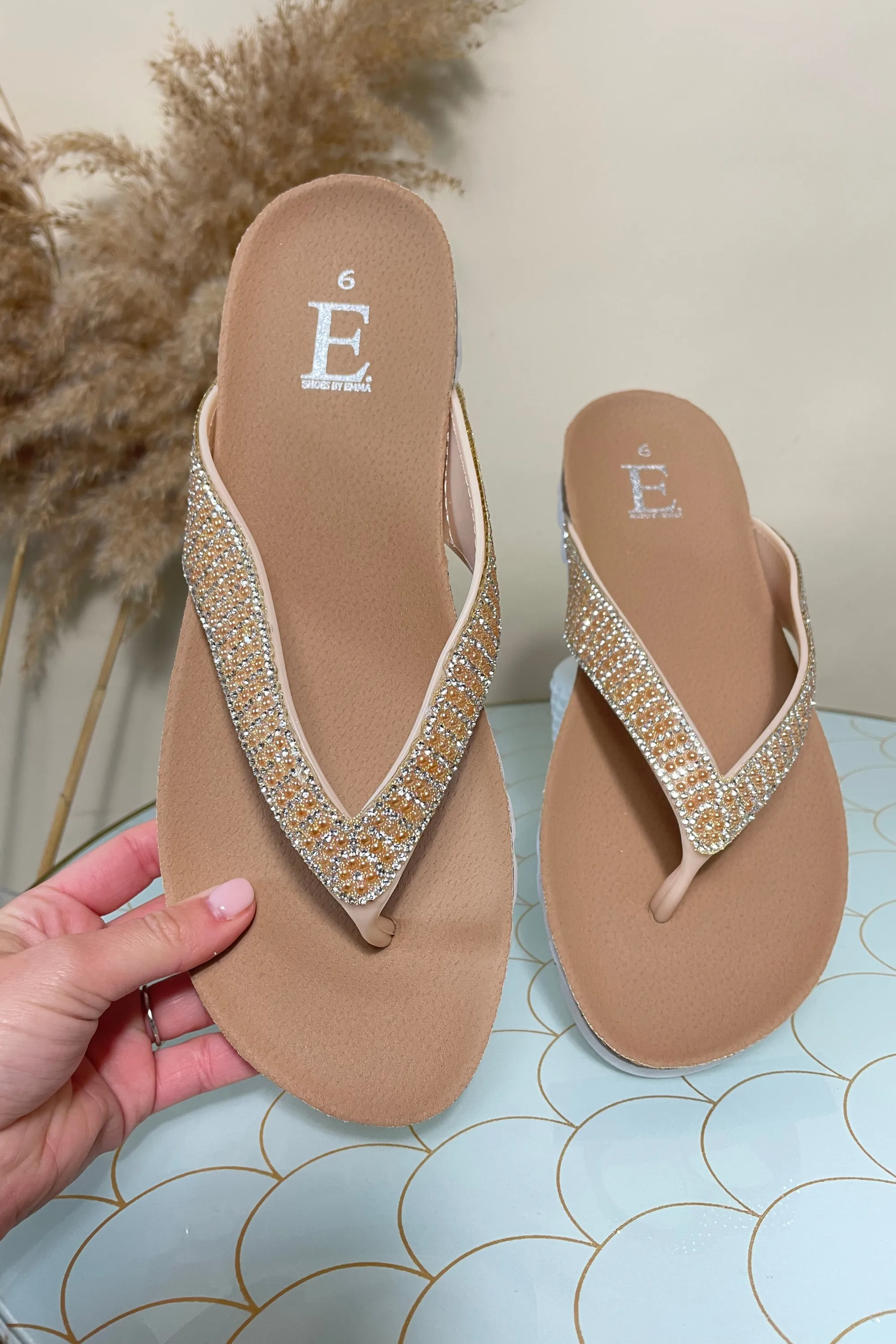 Sunset orange diamante flip flops