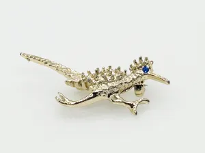 Textured Vintage Roadrunner Bird Brooch with Blue Eye