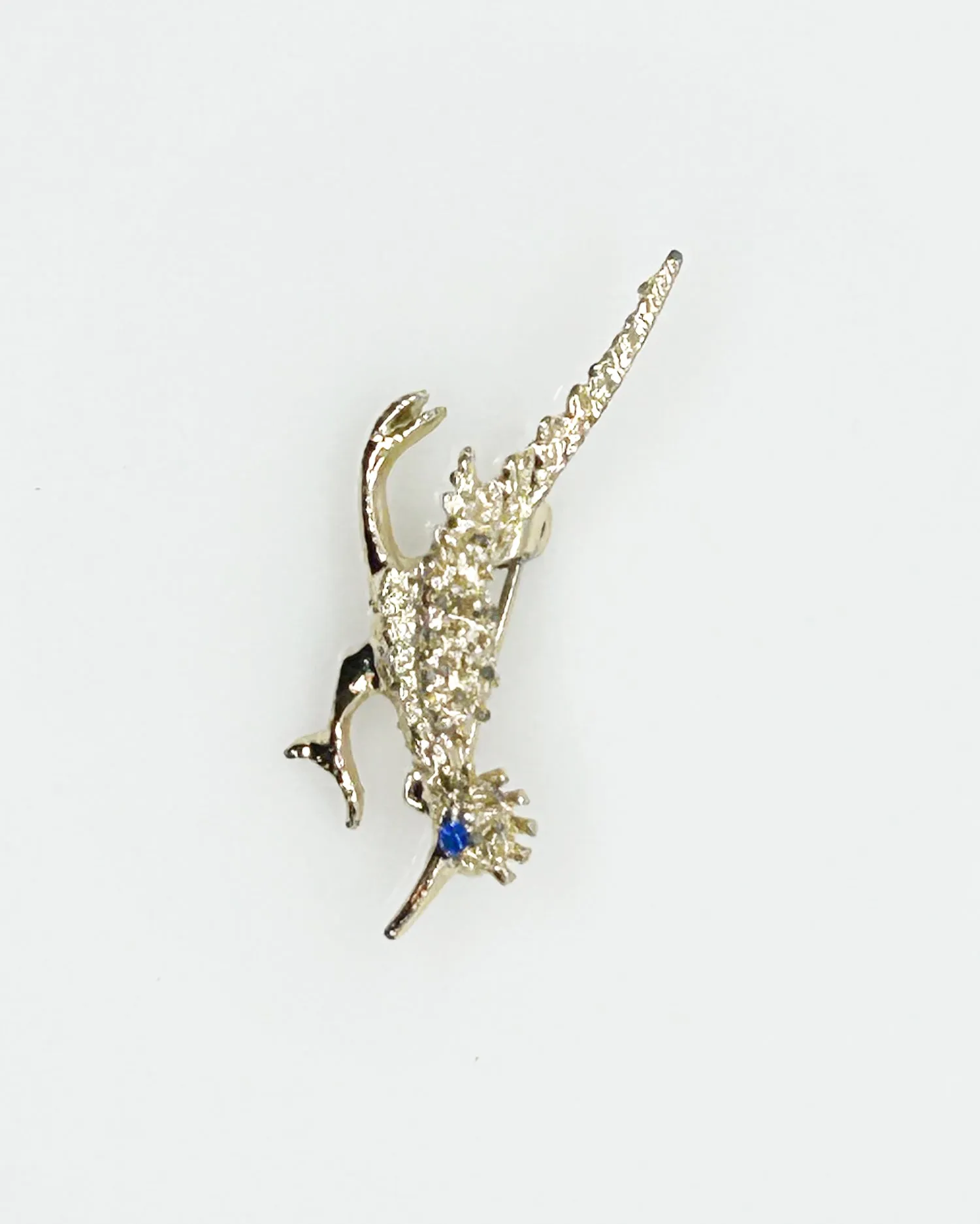 Textured Vintage Roadrunner Bird Brooch with Blue Eye