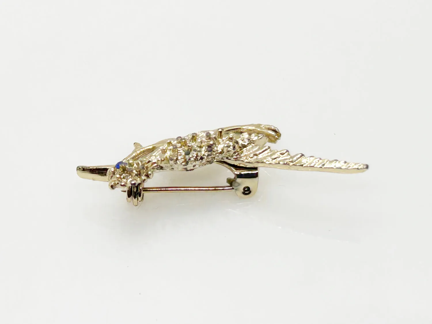 Textured Vintage Roadrunner Bird Brooch with Blue Eye