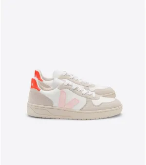 Veja - V10 BMesh Sneakers in White Petale Orange-Fluoro