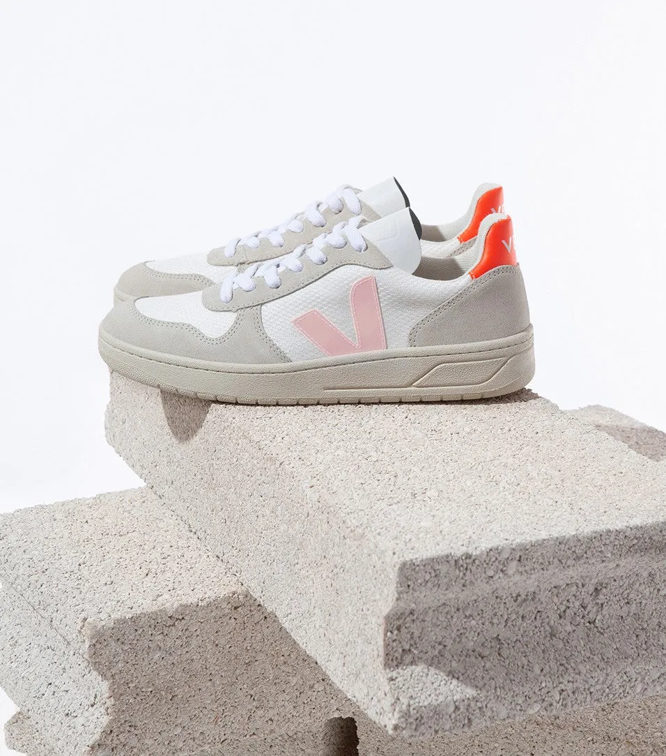 Veja - V10 BMesh Sneakers in White Petale Orange-Fluoro