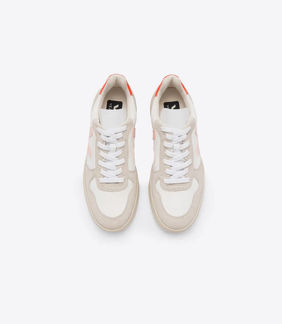 Veja - V10 BMesh Sneakers in White Petale Orange-Fluoro