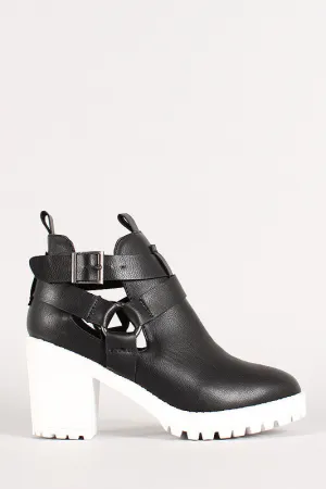 Wild Diva Lounge Buckle Cut Out Round Toe Bootie