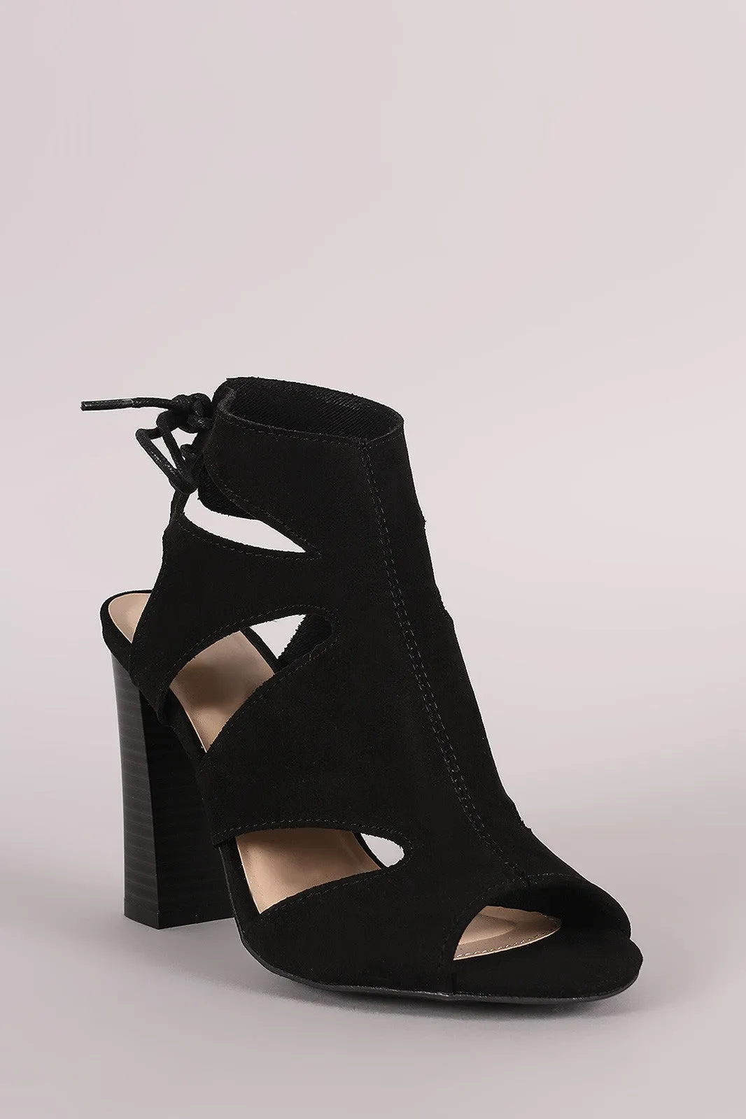 Wild Diva Lounge Cutout Back Lace-Up Chunky Heel