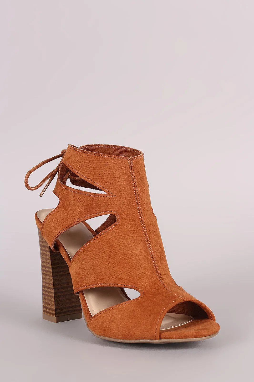 Wild Diva Lounge Cutout Back Lace-Up Chunky Heel