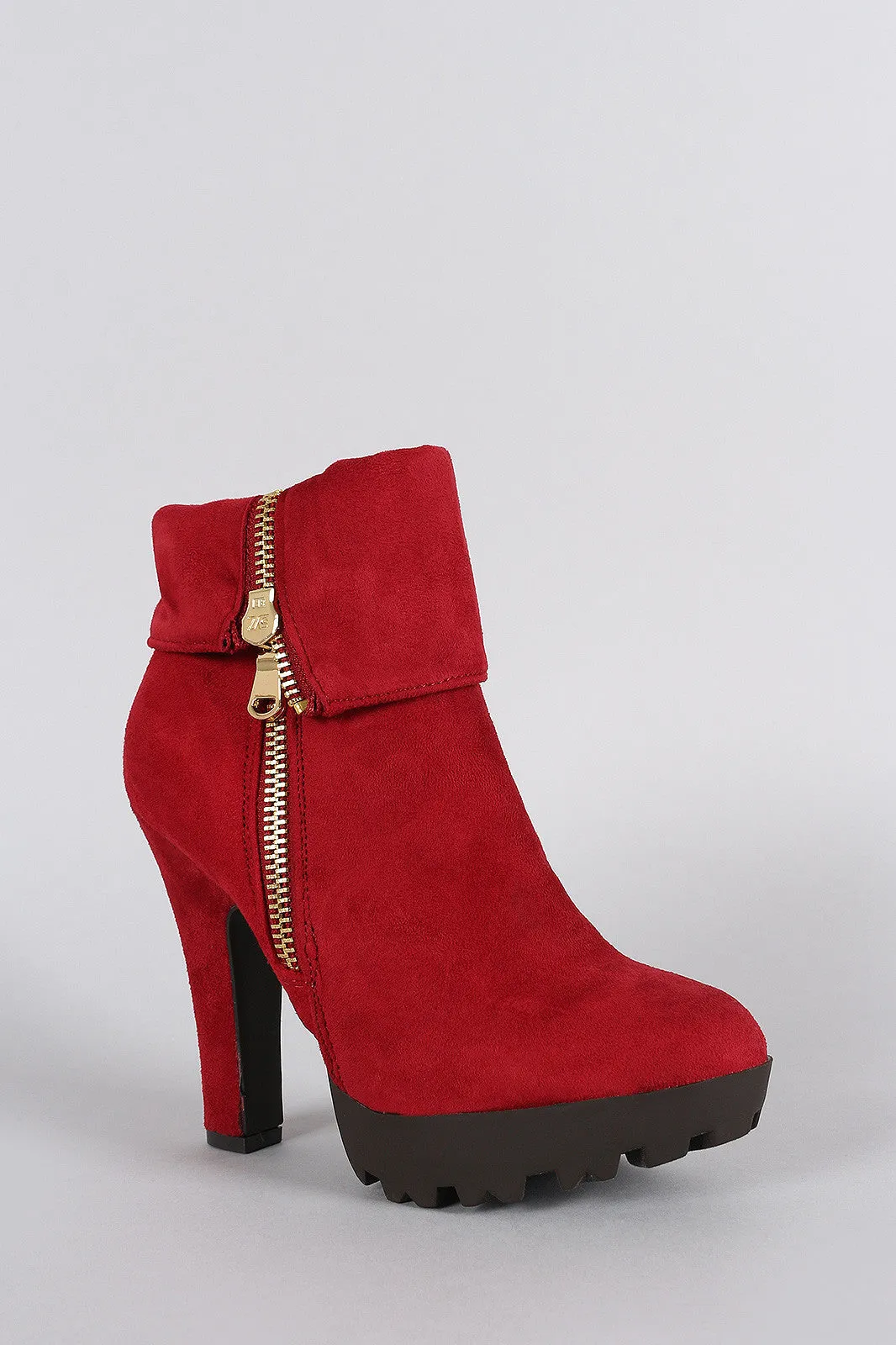 Wild Diva Lounge Fold Over Cuff Lug Platform Booties