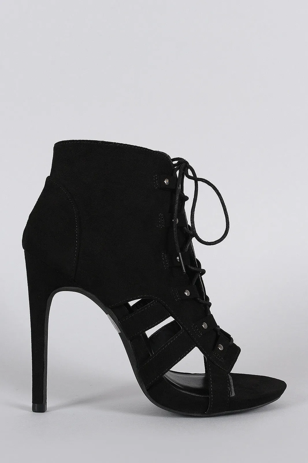 Wild Diva Lounge Lace Up Cage Booties