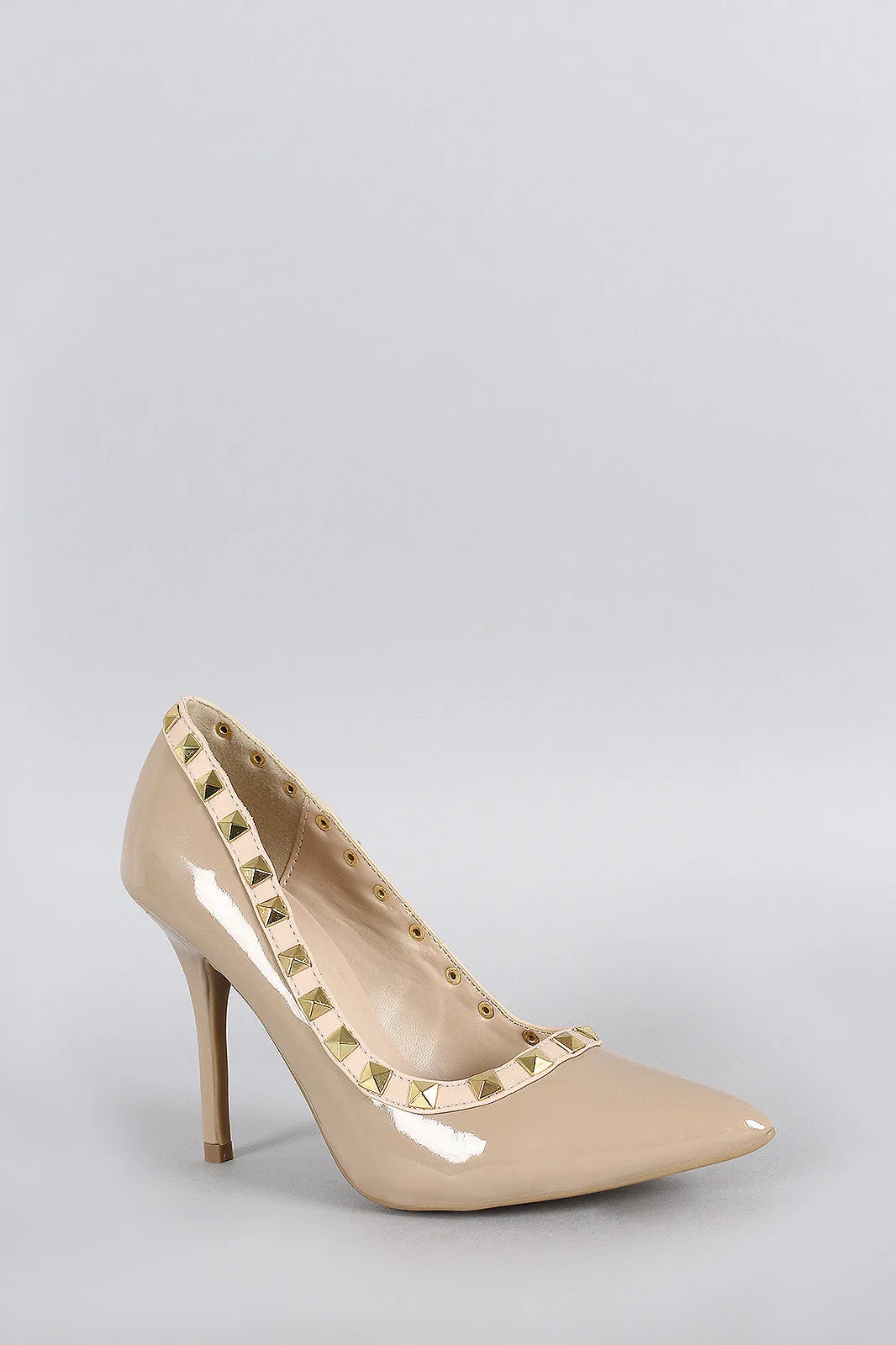 Wild Diva Lounge Patent Pyramid Studded Pointy Toe Pump