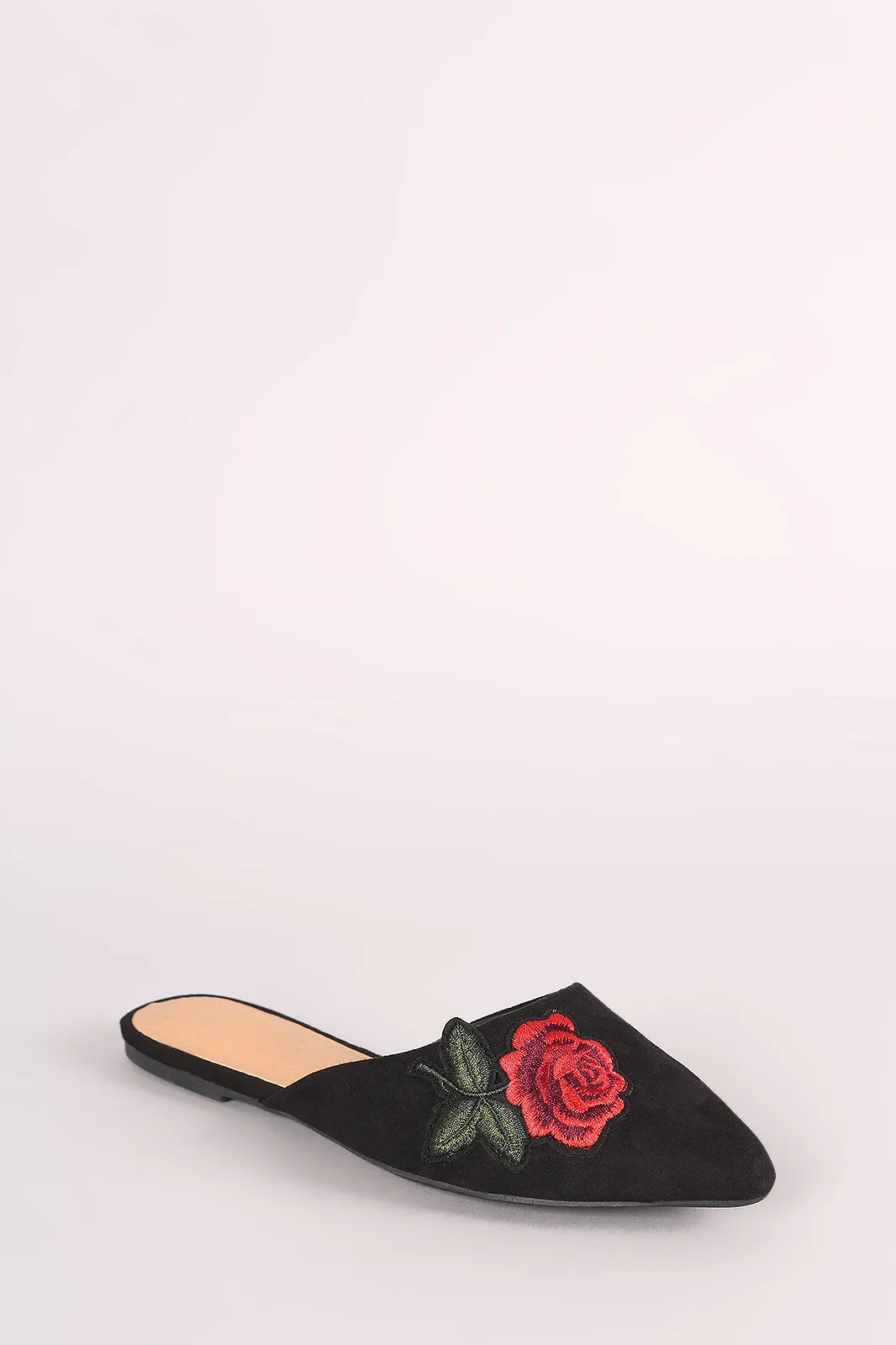 Wild Diva Lounge Suede Rosette Patch Mule Flat