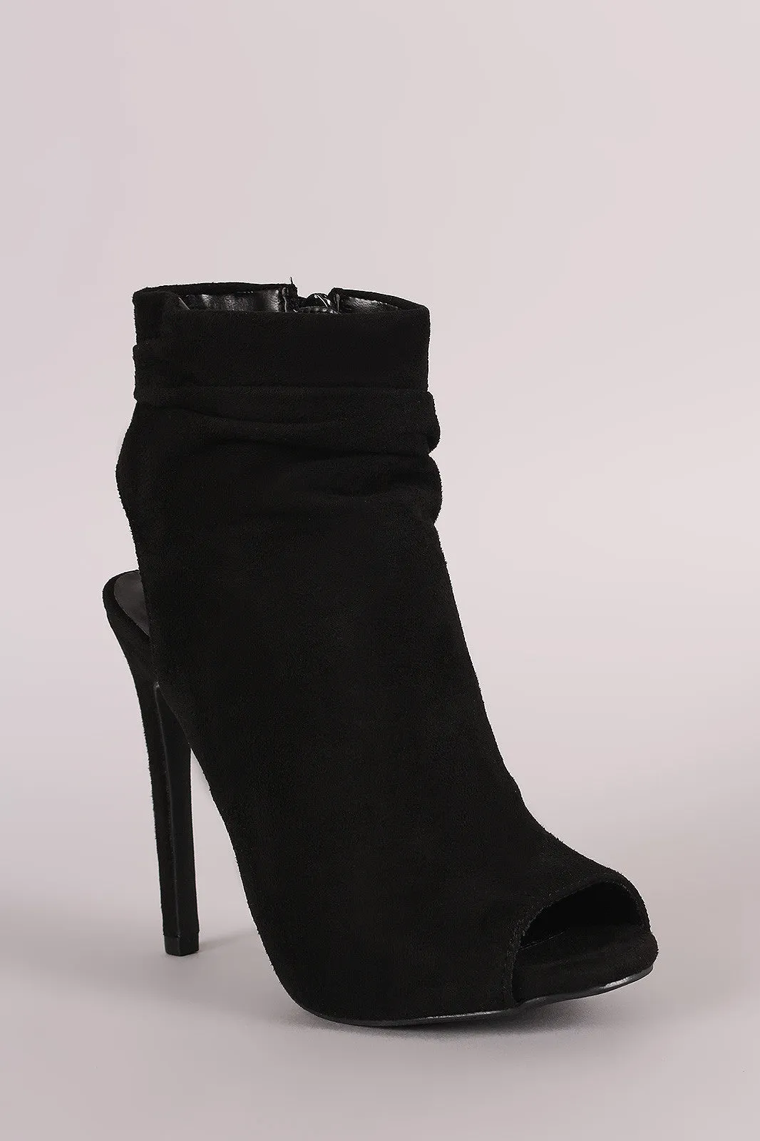 Wild Diva Lounge Suede Ruched Peep toe Mule Booties