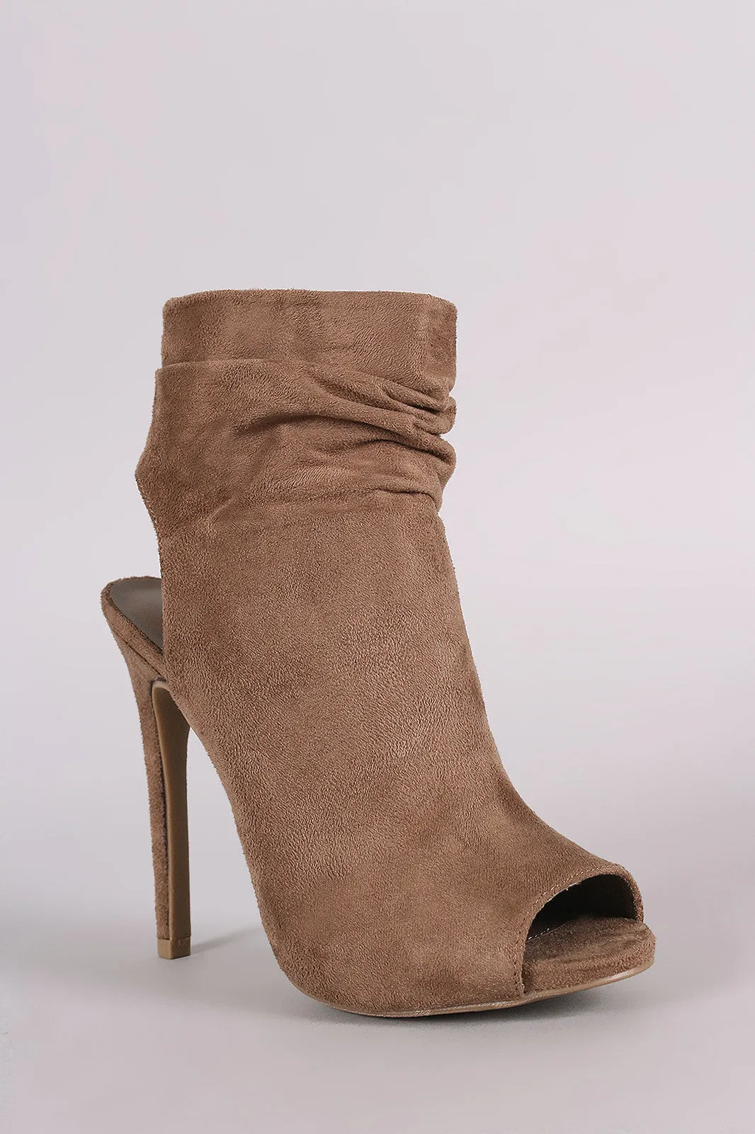 Wild Diva Lounge Suede Ruched Peep toe Mule Booties