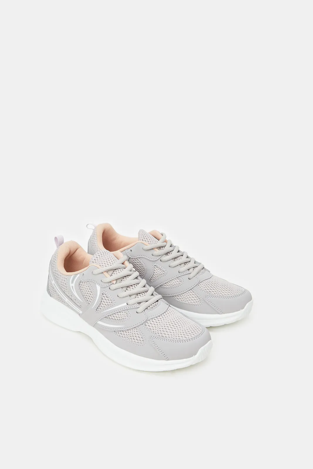 Women Grey Lace Up Running Shoes