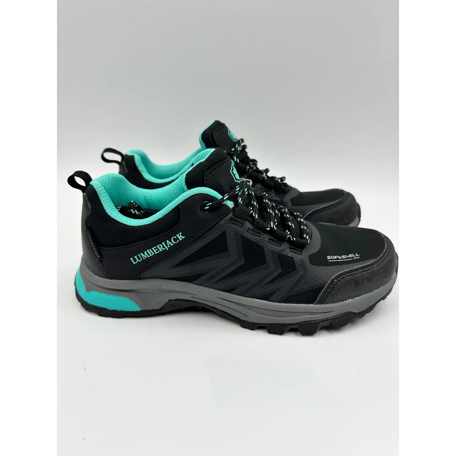 Women's size 5.5, Black & Teal Low Top Waterproof Sneaker Hikers w/ Rugged Soles