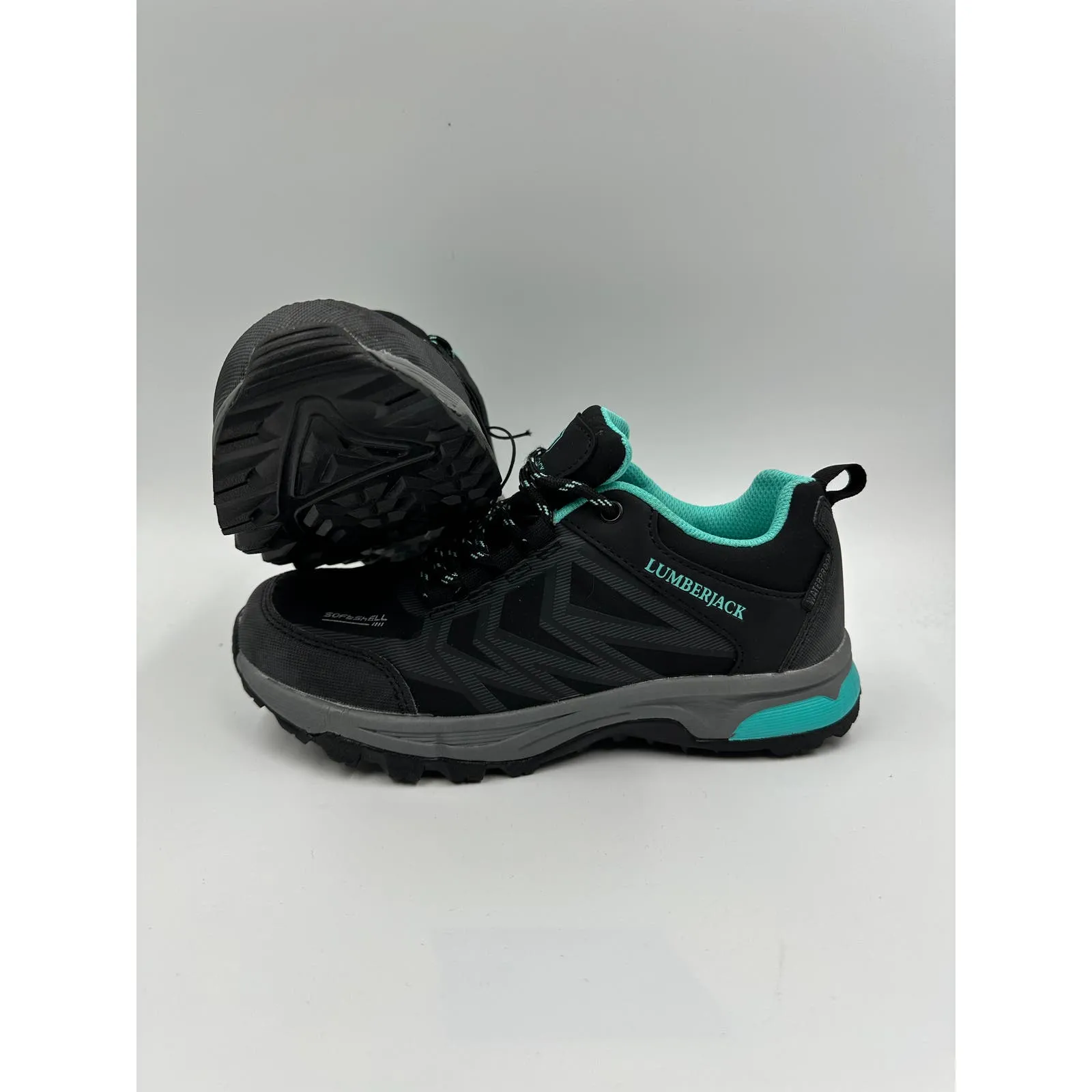 Women's size 5.5, Black & Teal Low Top Waterproof Sneaker Hikers w/ Rugged Soles