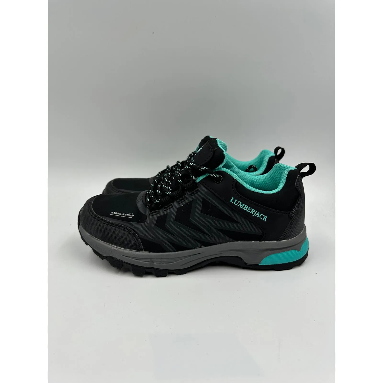 Women's size 5.5, Black & Teal Low Top Waterproof Sneaker Hikers w/ Rugged Soles